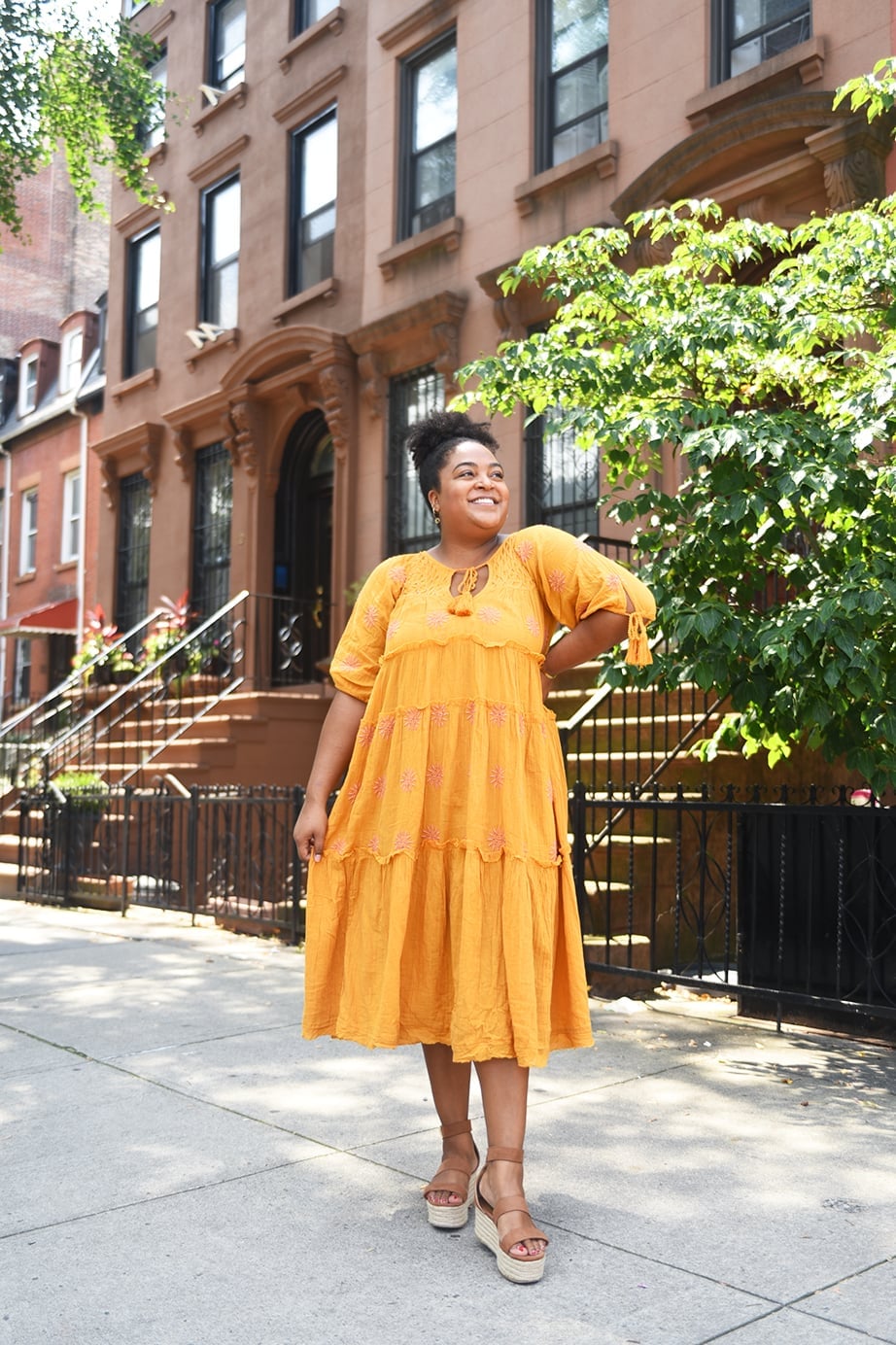 Mustard Yellow Tiered Cotton Dress With Embroidery Mustard Yellow Tiered Cotton Dress With Embroidery — Orange Dress Ideas
