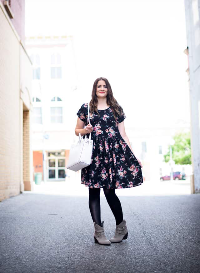 Floral Print Fit and Flare Dress With Gray Ankle, Office-Safe Version — Pattern Dress Ideas