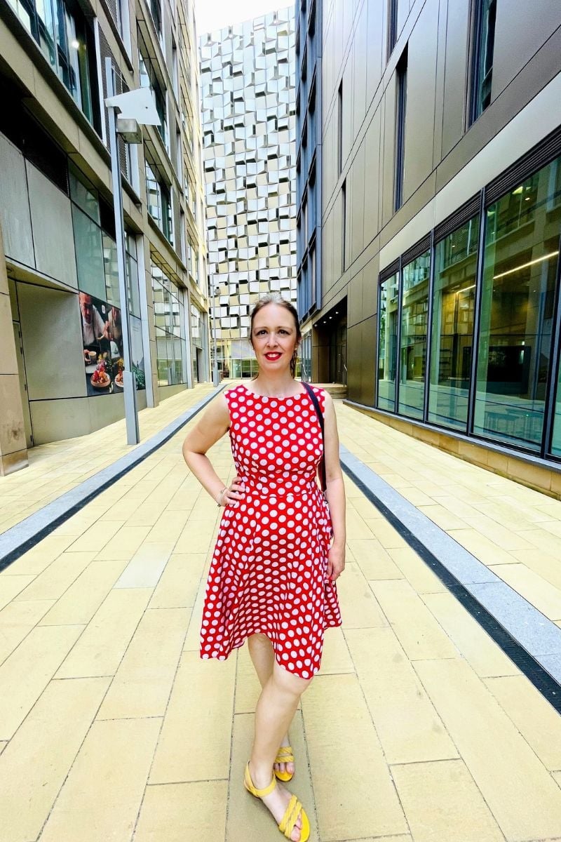 Polka Dot Fit and Flare Mini Dress With Yellow Flat Sandals — Pattern Dress Ideas