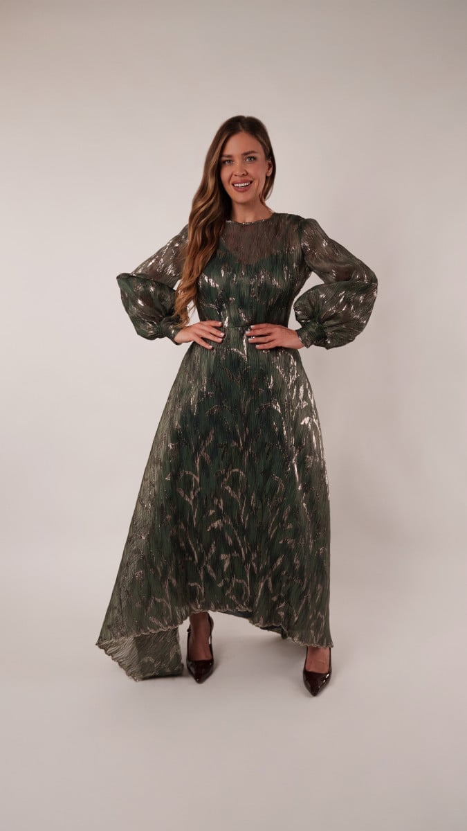 Metallic Leaf Pattern A-Line Dress — Pattern Dress Ideas