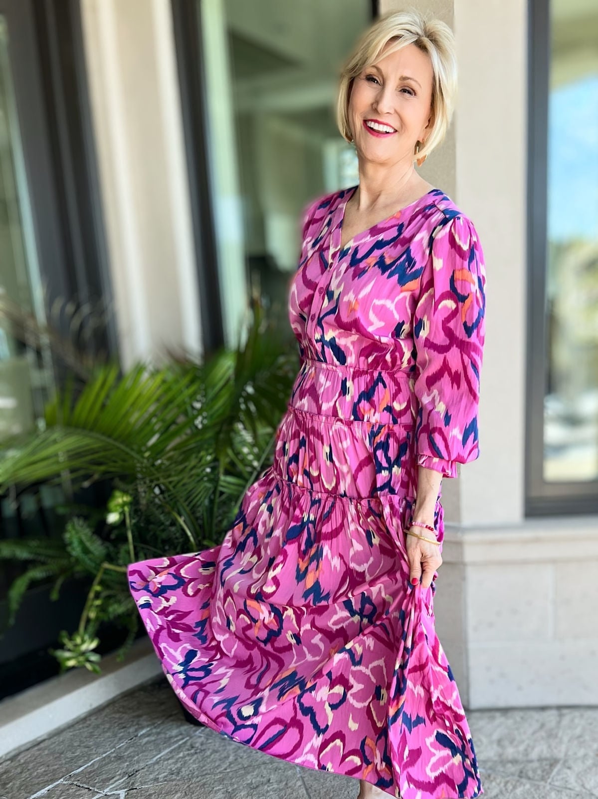 Abstract Print Tiered Midi Dress — Pattern Dress Ideas