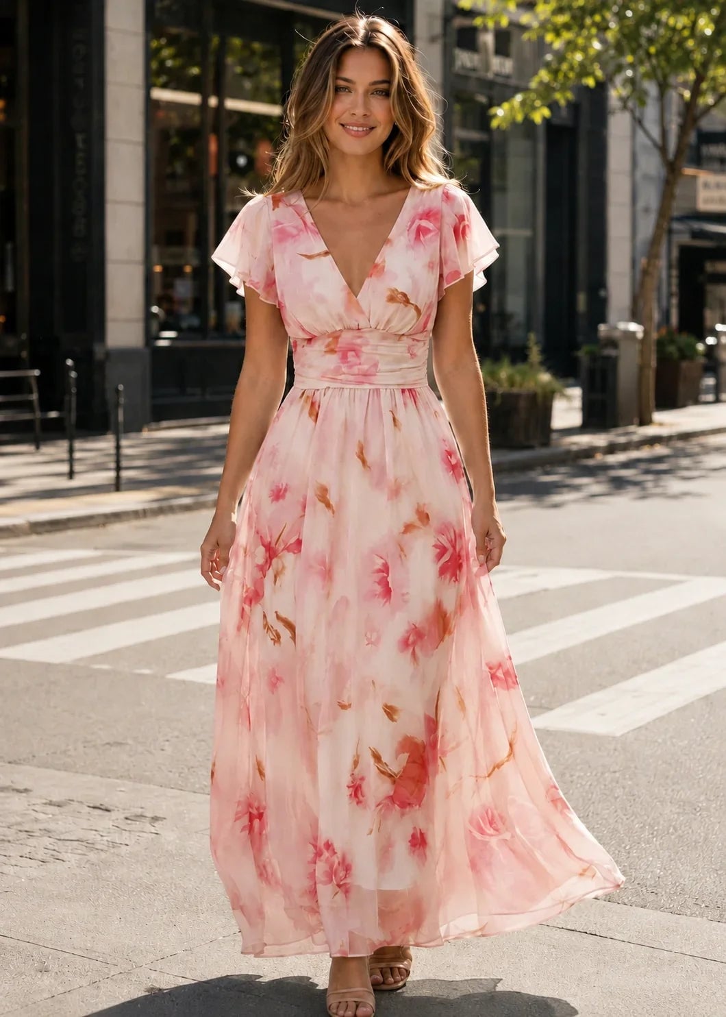 Pink Floral Print Flowy Maxi Dress — Pattern Dress Ideas