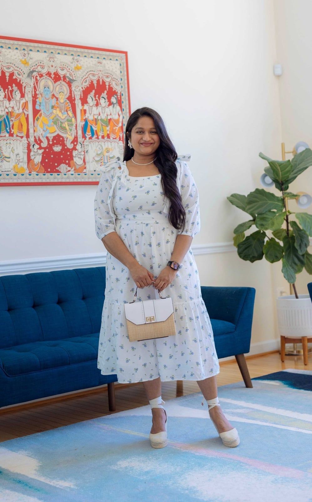 Blue Floral Print Tiered Midi Dress — Pattern Dress Ideas