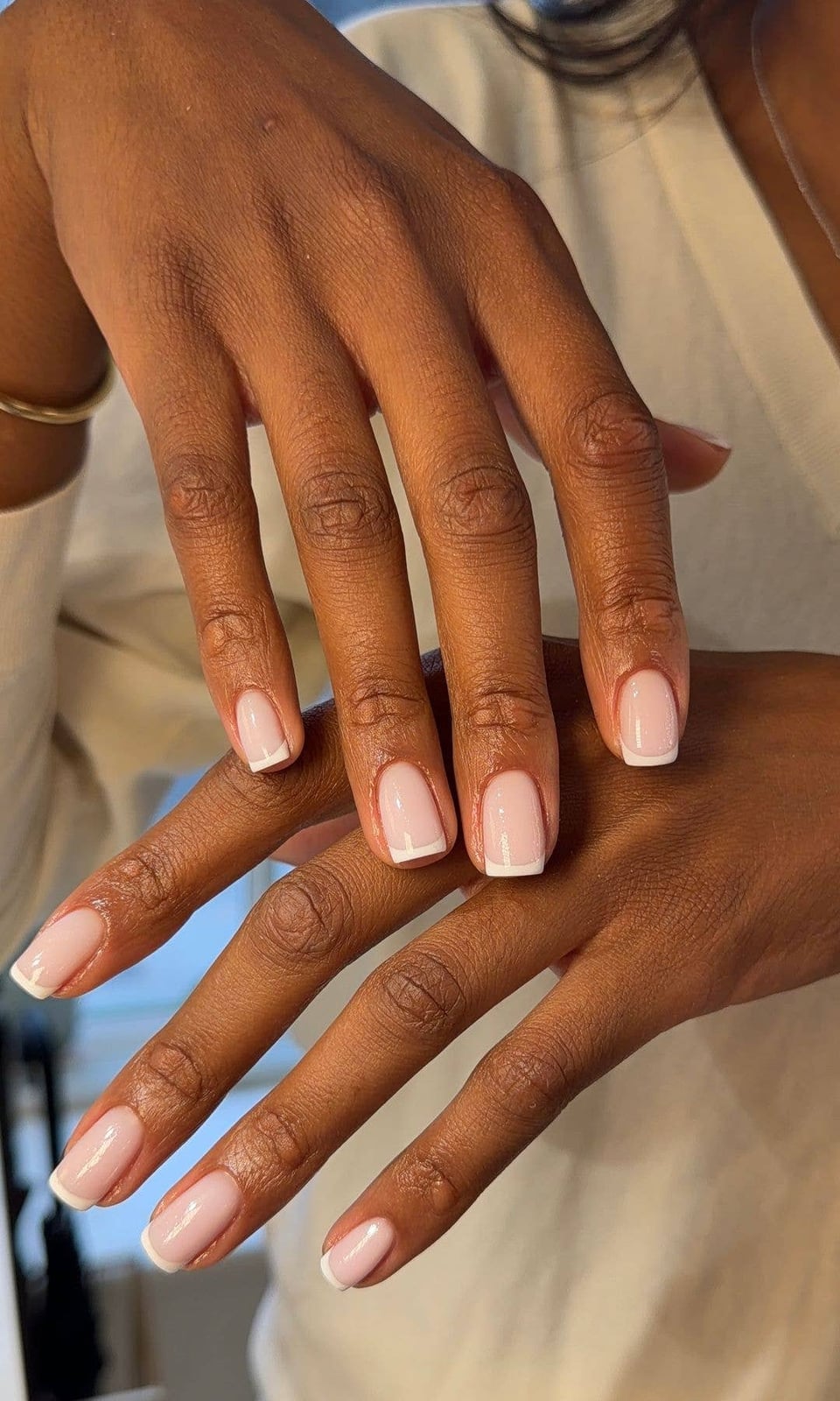Sheer Nude Double White French Short Square Nails Sheer Nude Double White French Short Square Nails — Russian Manicure Designs