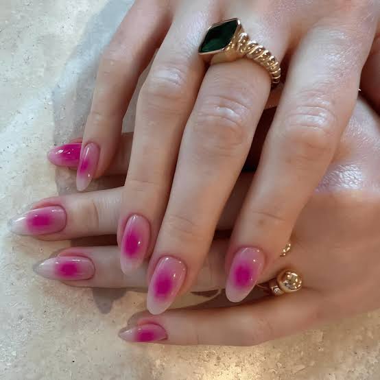Vibrant Pink To Clear Ombre Long Almond Nails Vibrant Pink To Clear Ombre Long Almond Nails — Russian Manicure Designs