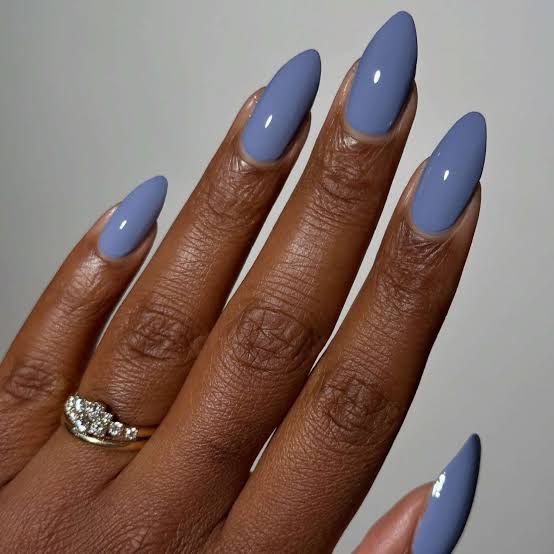 Muted Periwinkle Blue Long Stiletto Nails Muted Periwinkle Blue Long Stiletto Nails — Russian Manicure Designs