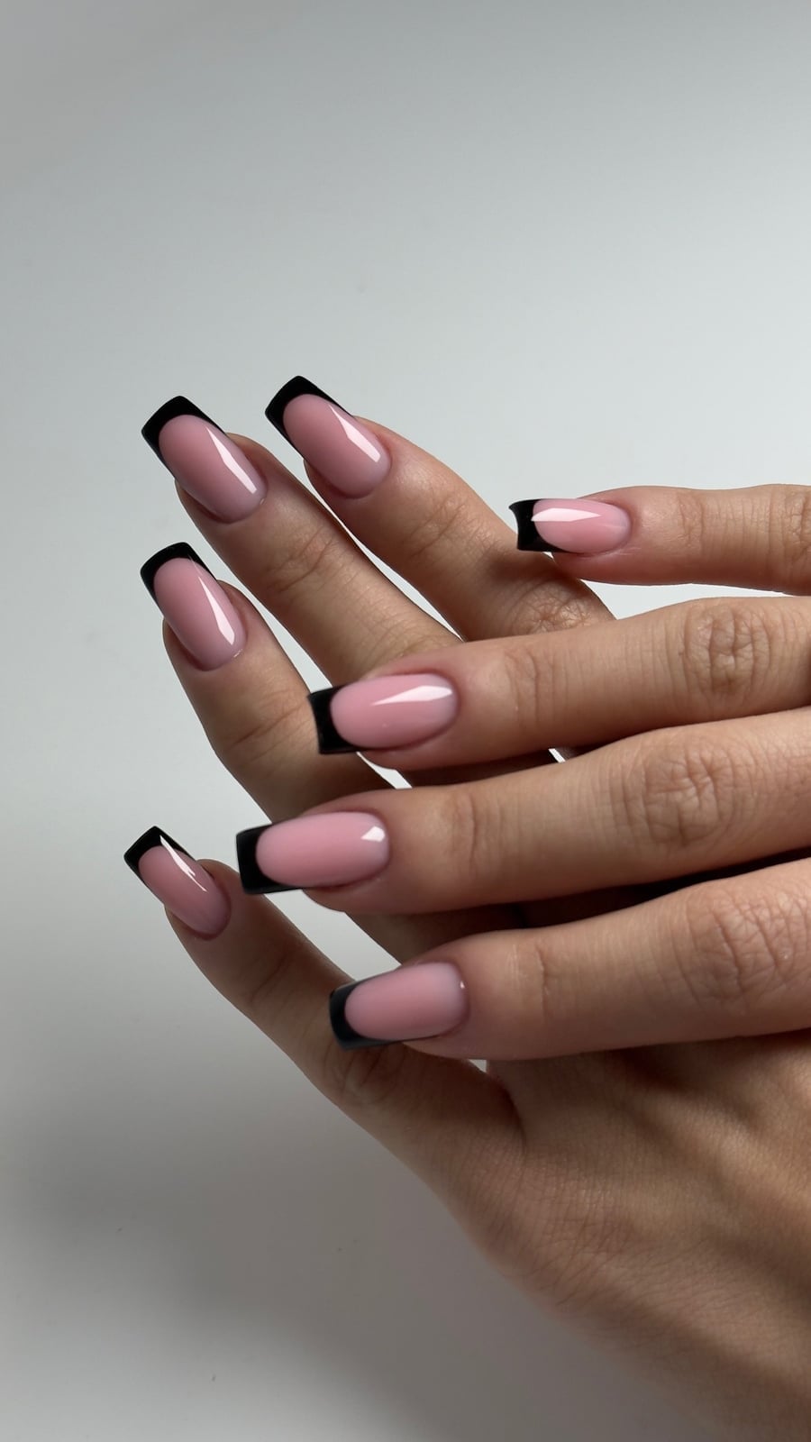 Sheer Pink Black French Medium Square Nails Sheer Pink Black French Medium Square Nails — Russian Manicure Designs