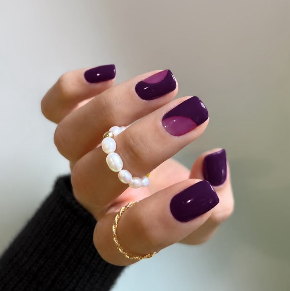 Deep Purple Color Block Glossy Short Square Nails Deep Purple Color Block Glossy Short Square Nails — Short Nails Color Designs