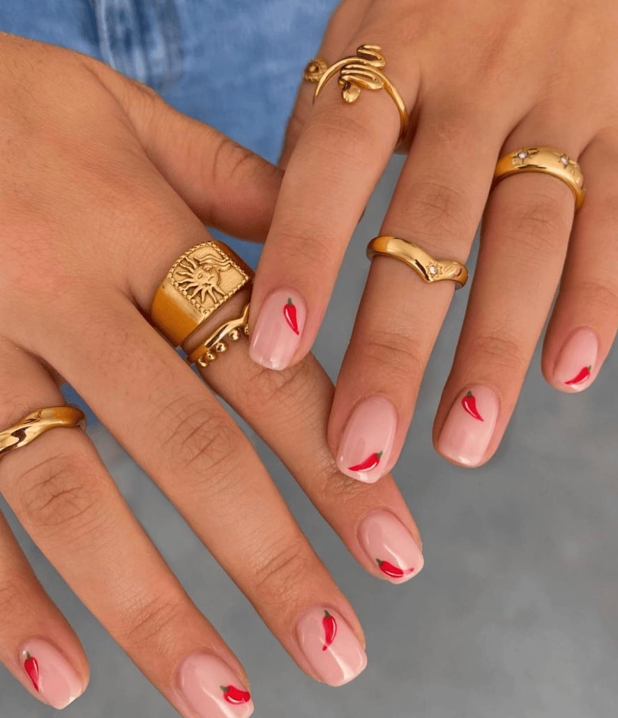 Sheer Pink Red Chili Pepper Short Oval Nails Sheer Pink Red Chili Pepper Short Oval Nails — Short Nails Color Designs