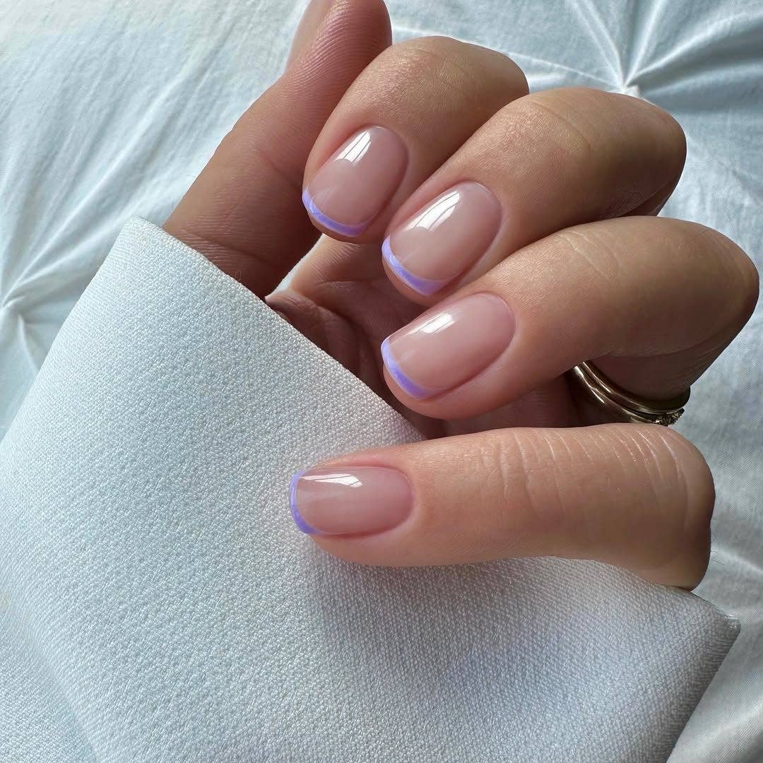 Sheer Nude Light Purple Fine Line French Short Round Nails Sheer Nude Light Purple Fine Line French Short Round Nails — Short Nails Color Designs