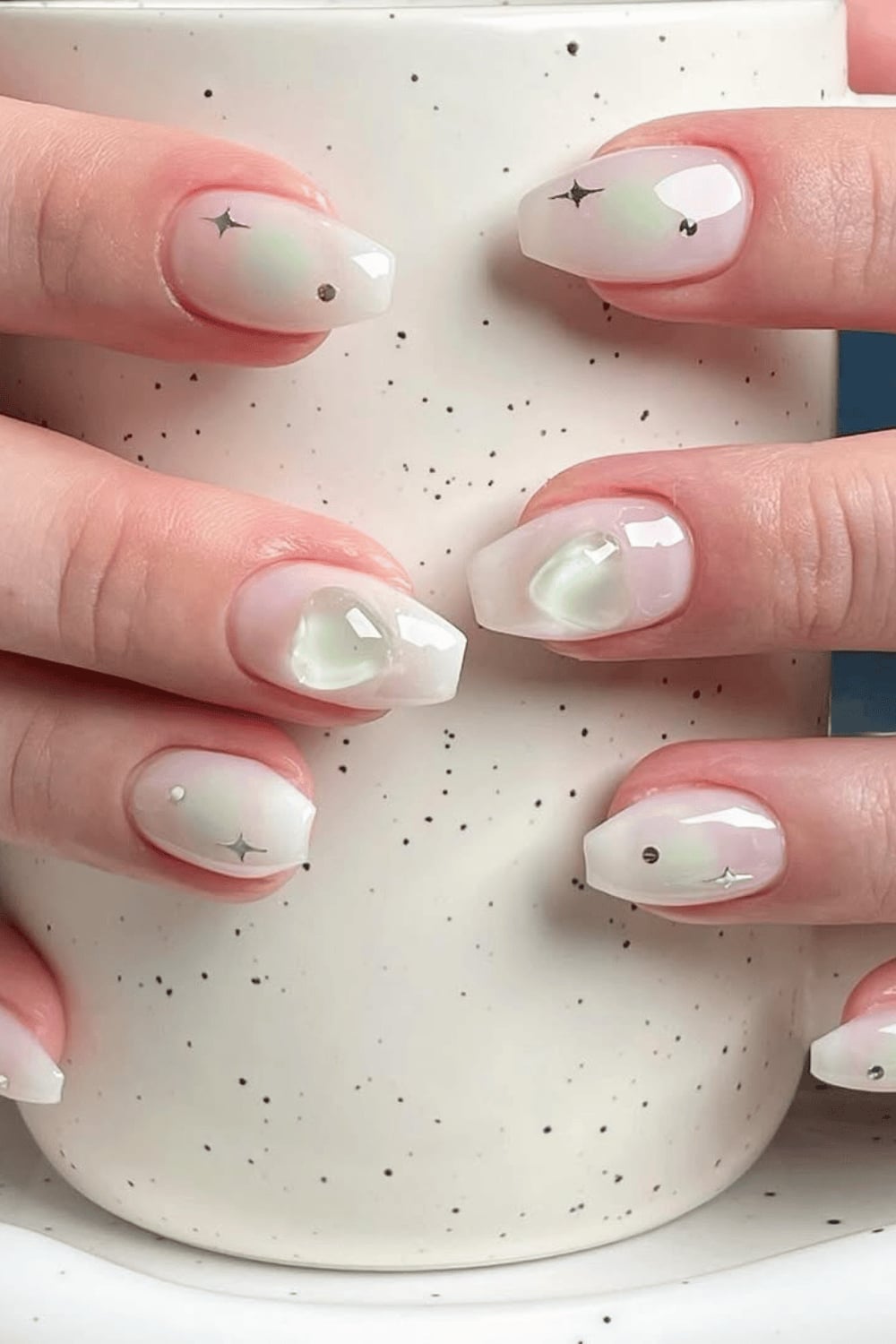 Short Soft Square with Translucent Green 3D Shapes Short Soft Square with Translucent Green 3D Shapes — Simple 3D Nails