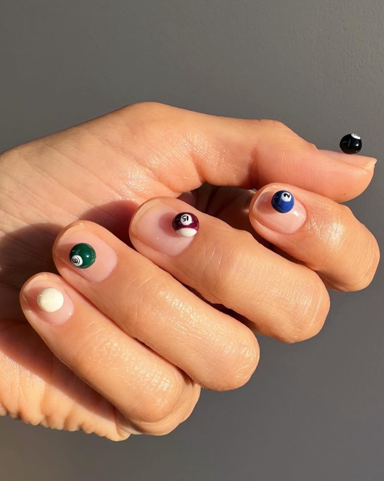 Short Natural Nails with 3D Billiard Balls Short Natural Nails with 3D Billiard Balls — Simple 3D Nails