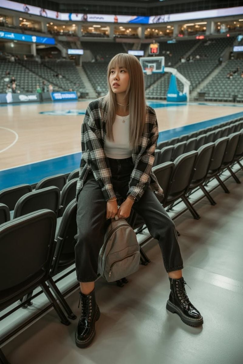 Plaid Shirt Over T-Shirt with Loose Jeans — Simple Basketball Game Outfits