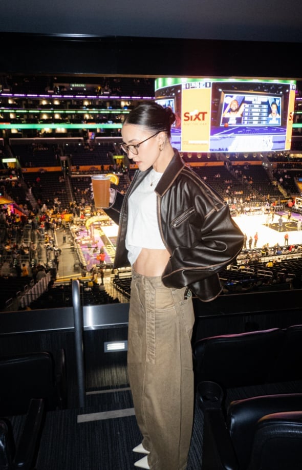 Faux Leather Jacket Over Corduroy Pants — Simple Basketball Game Outfits