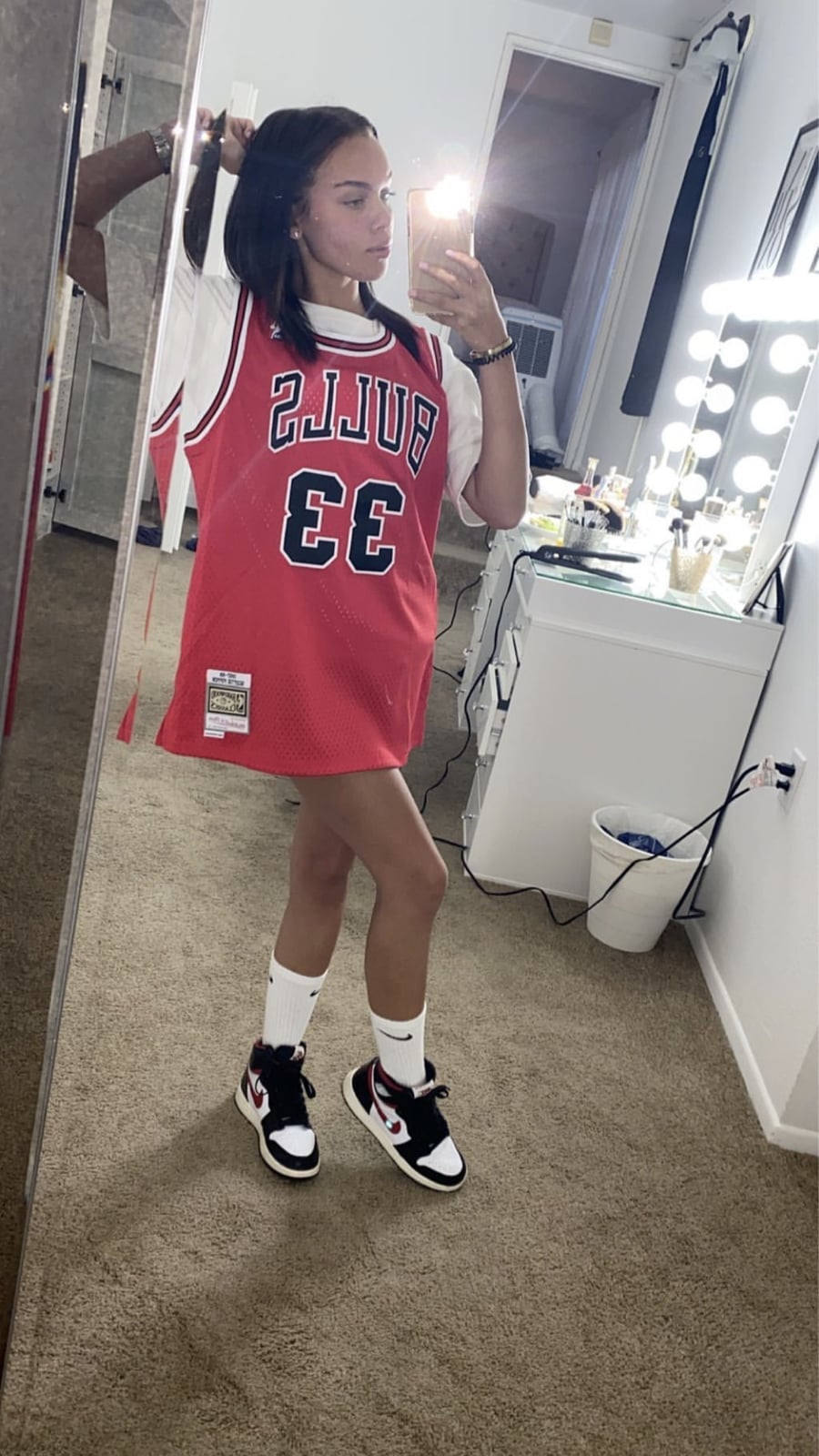 Oversized Jersey Over T-Shirt with Mini Skirt, Mesh — Simple Basketball Game Outfits