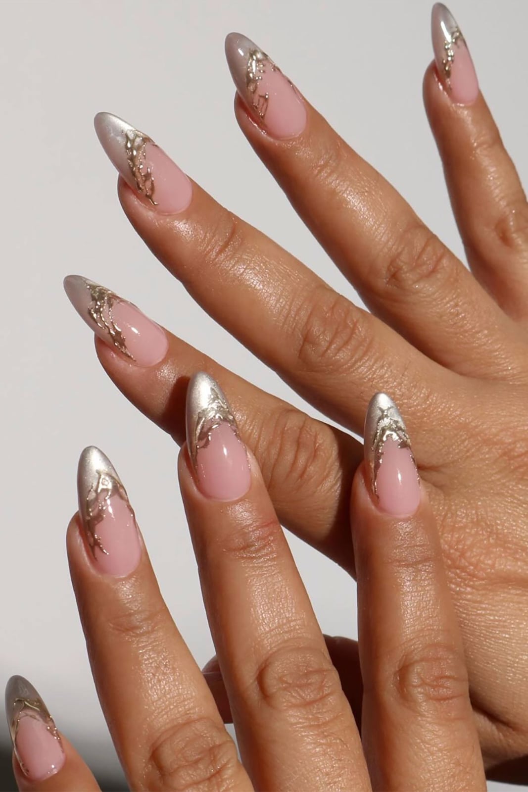 Sheer Pink Metallic Silver Foil Almond Nails Sheer Pink Metallic Silver Foil Almond Nails — Simple Birthday Nails Almond