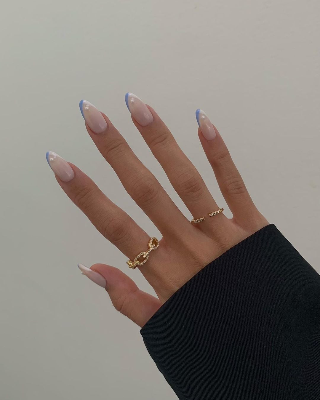 Sheer Nude Light Blue French Pearl Almond Nails Sheer Nude Light Blue French Pearl Almond Nails — Simple Birthday Nails Almond