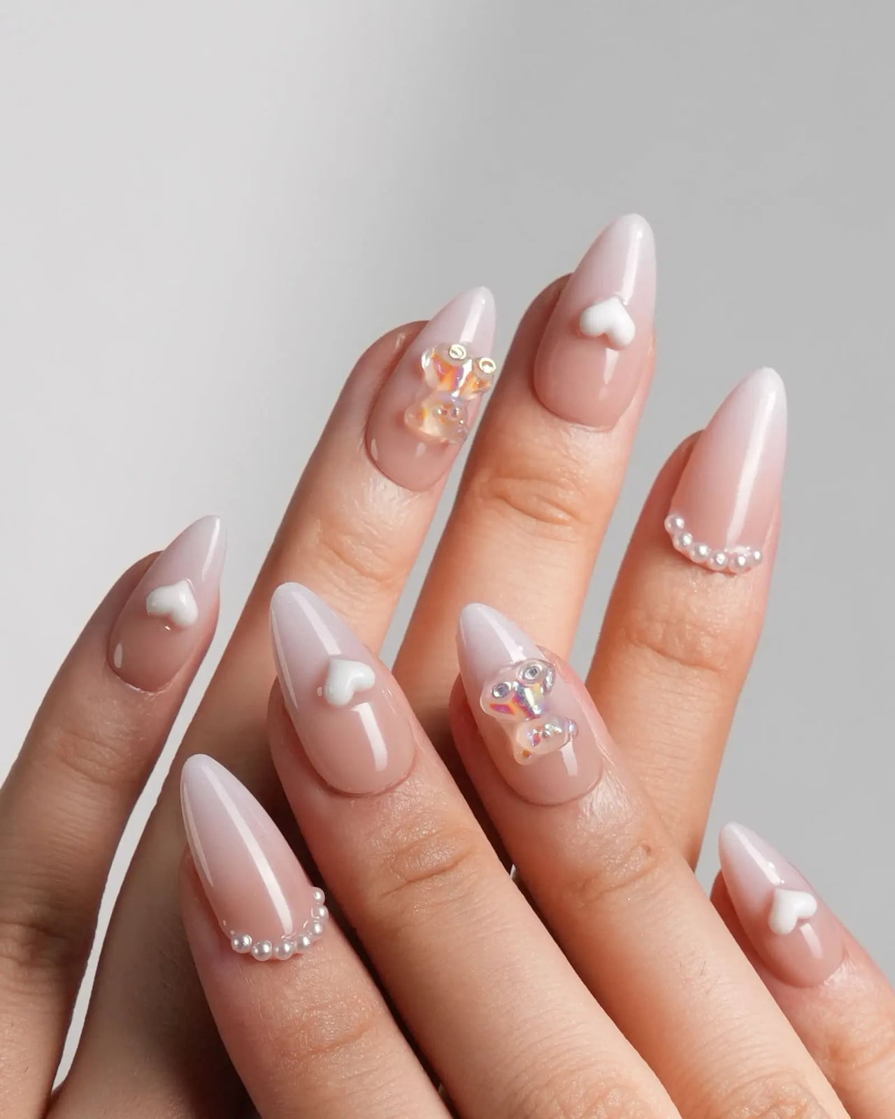 Nude Ombre Birthday Almond Nails with Charms Nude Ombre Birthday Almond Nails with Charms — Simple Birthday Nails Almond