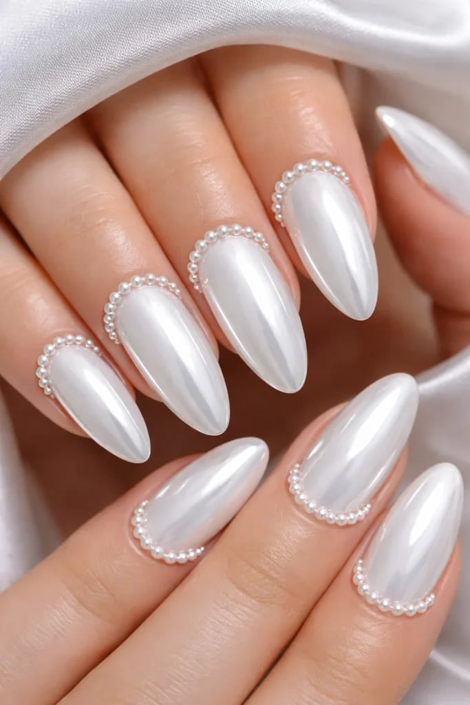 Pearl Bead Cuticle Almond Nails Pearl Bead Cuticle Almond Nails — Simple Birthday Nails Almond