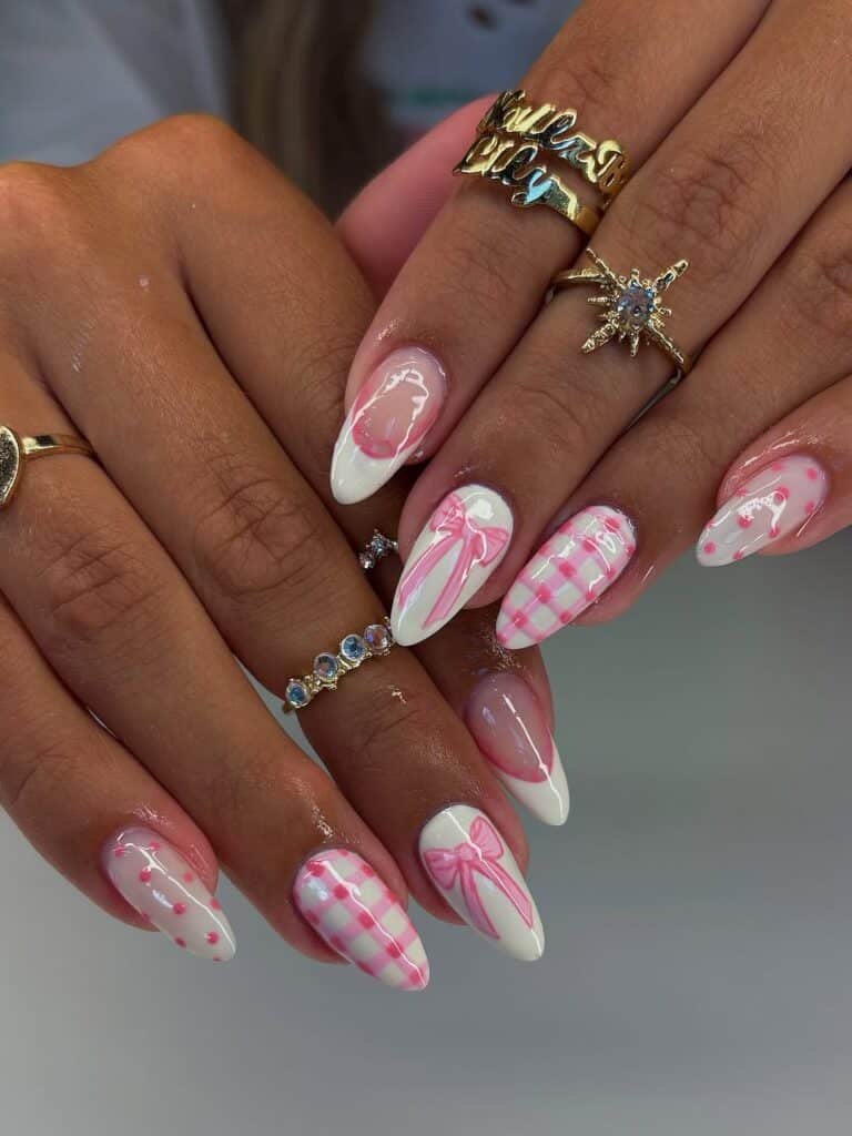 Pink and White Birthday Almond Nails Pink and White Birthday Almond Nails — Simple Birthday Nails Almond