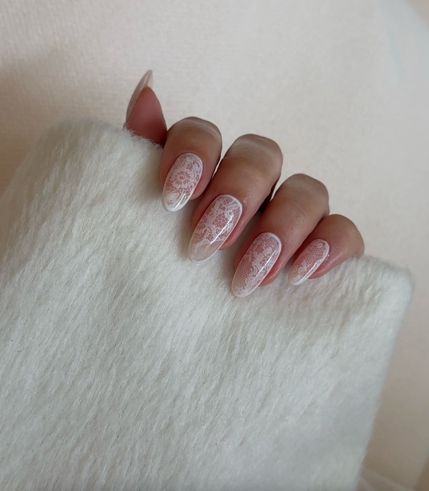 Sheer Nude White Lace Almond Nails Sheer Nude White Lace Almond Nails — Simple Birthday Nails Almond