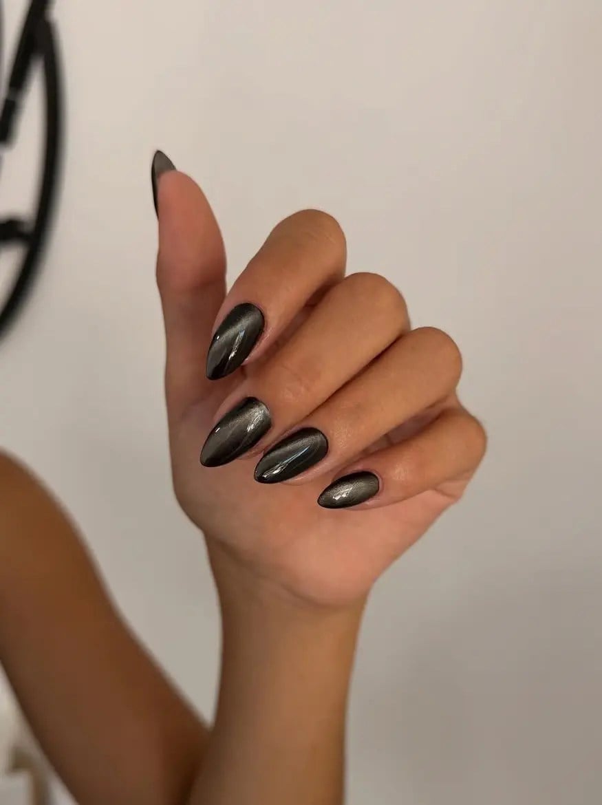 Shiny Black Chrome Square Nails — Simple Black Chrome Nails