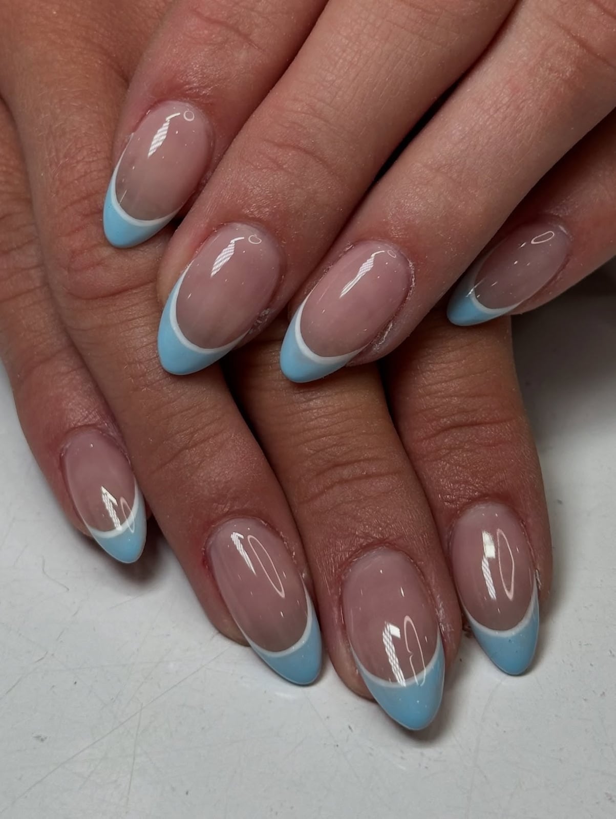 Light Blue French Tips Medium Oval Light Blue French Tips Medium Oval — Simple Blue French Tip Nails