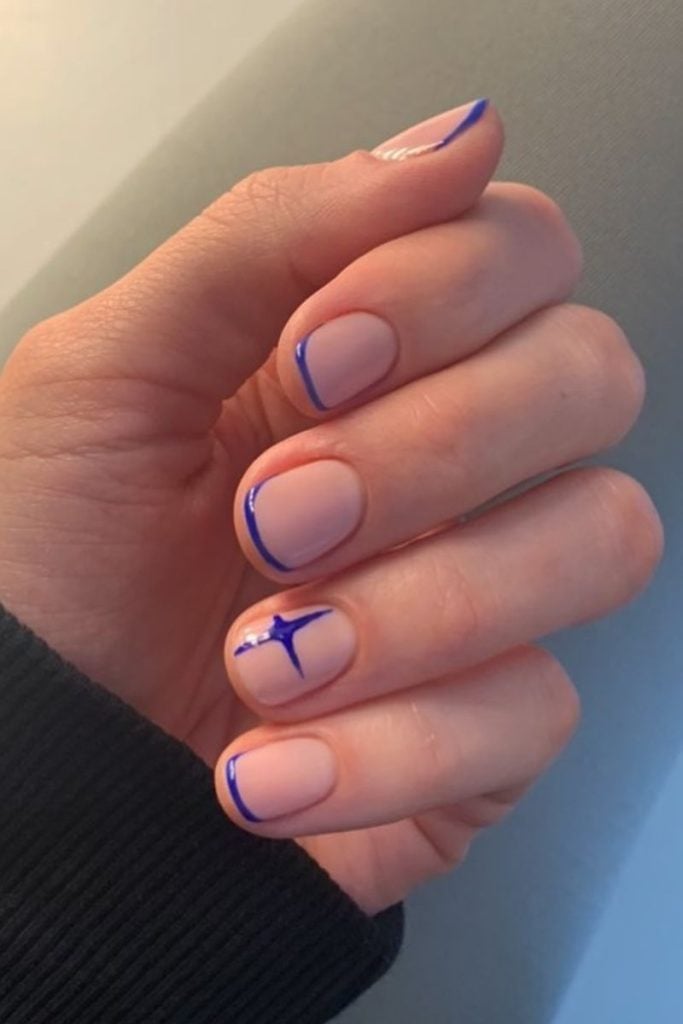 Dark Blue Line Accents Short Soft Square Dark Blue Line Accents Short Soft Square — Simple Blue French Tip Nails