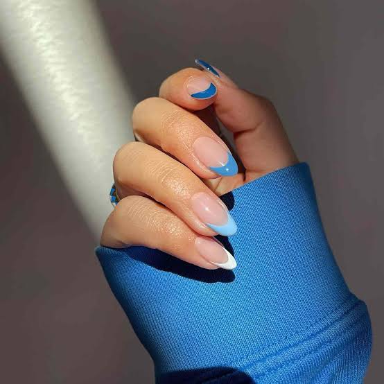 Deep Navy Blue French Tips Medium Almond Deep Navy Blue French Tips Medium Almond — Simple Blue French Tip Nails
