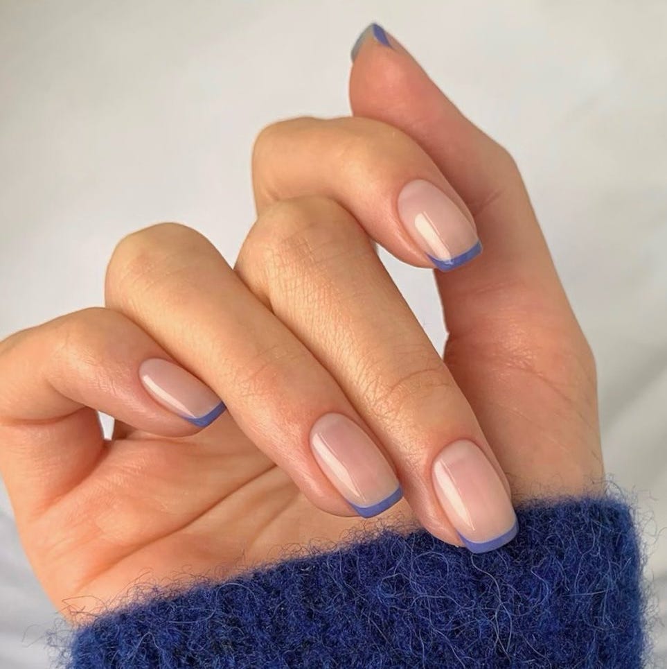 Medium Blue French Tips Short Square Medium Blue French Tips Short Square — Simple Blue French Tip Nails