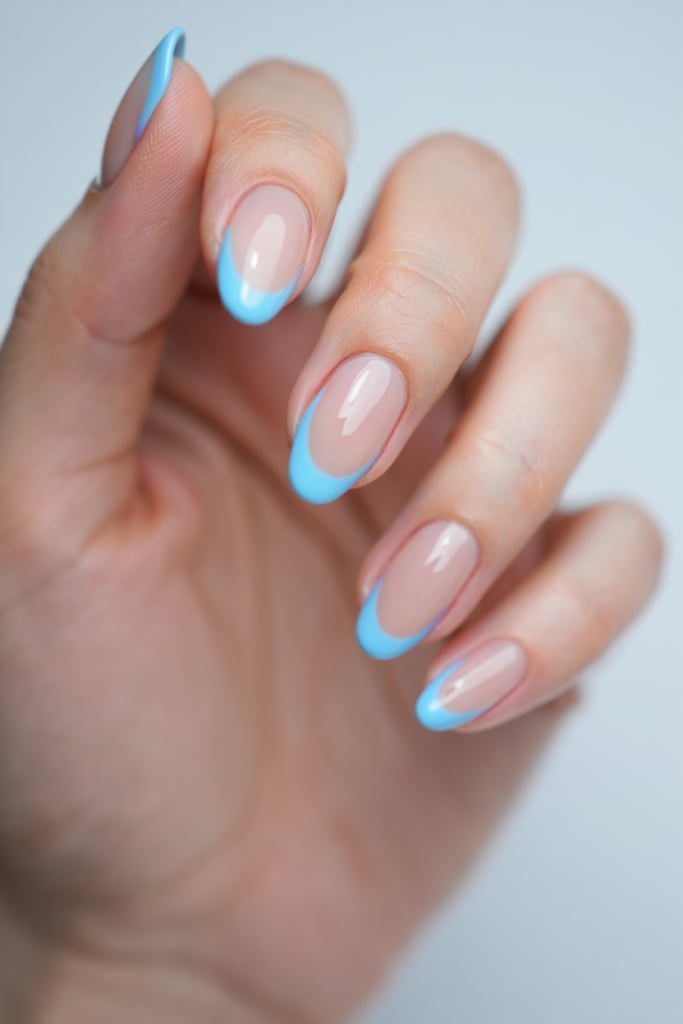 Vibrant Blue French Tips Short Oval Vibrant Blue French Tips Short Oval — Simple Blue French Tip Nails