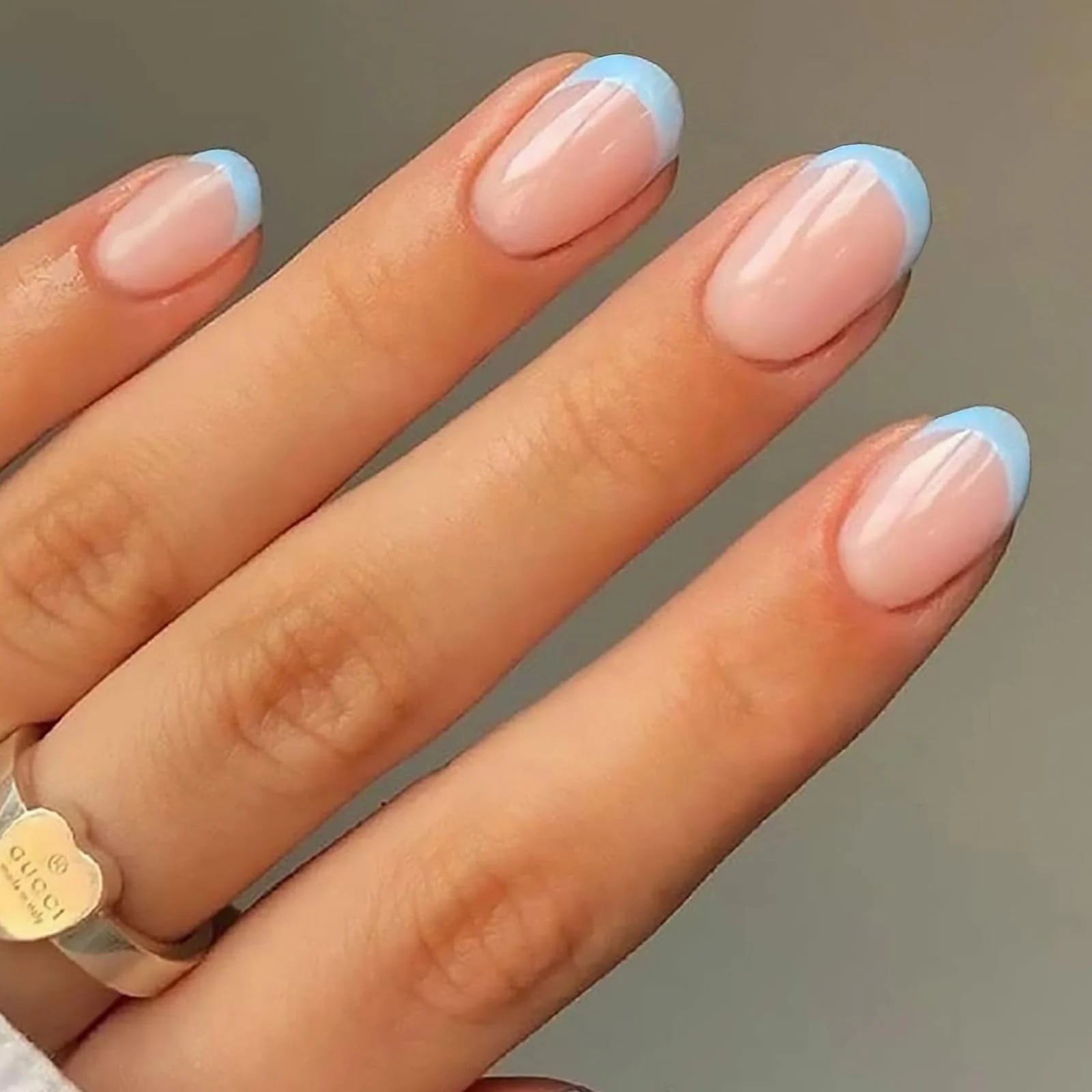 Soft Baby Blue French Tips Short Oval Soft Baby Blue French Tips Short Oval — Simple Blue French Tip Nails