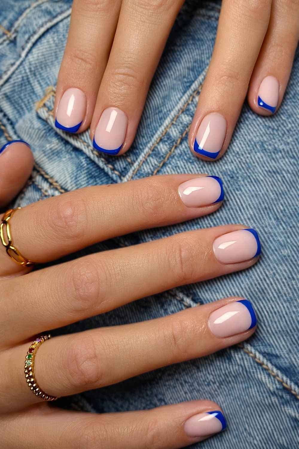 Bold Royal Blue French Tips Short Square Bold Royal Blue French Tips Short Square — Simple Blue French Tip Nails