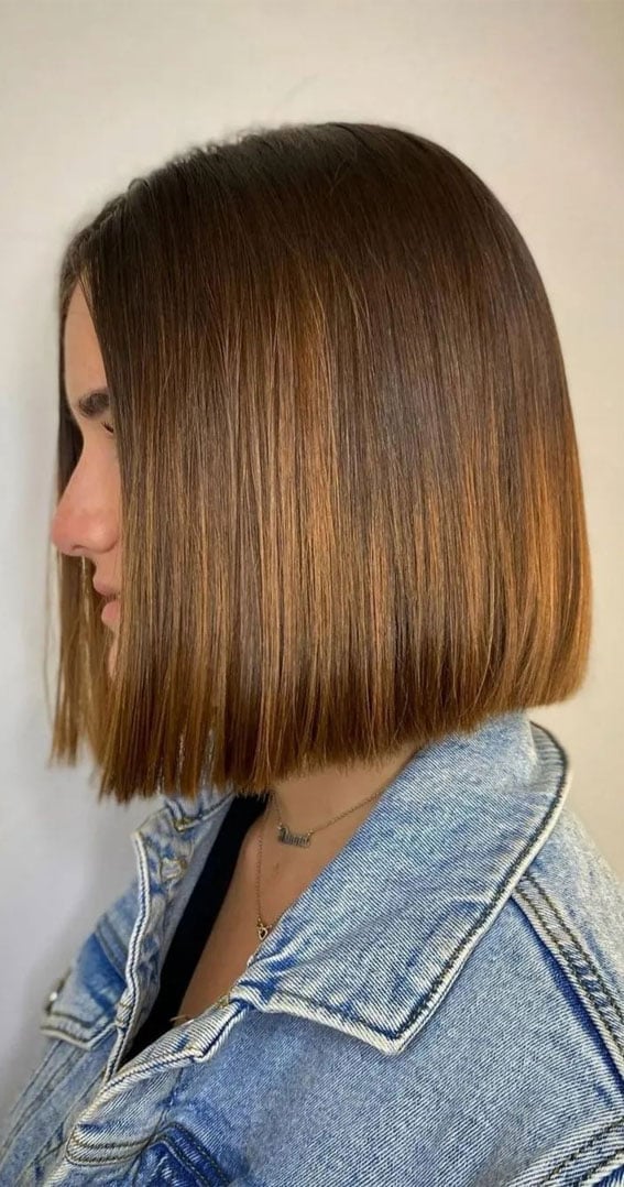 Medium Brown Bob Subtle Highlights Medium Brown Bob Subtle Highlights — Simple Blunt Bob