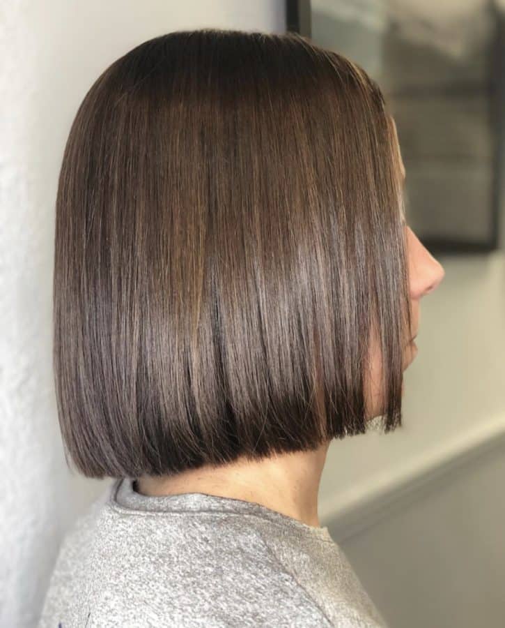 Fine Dark Brown Bob Geometric Shape Fine Dark Brown Bob Geometric Shape — Simple Blunt Bob
