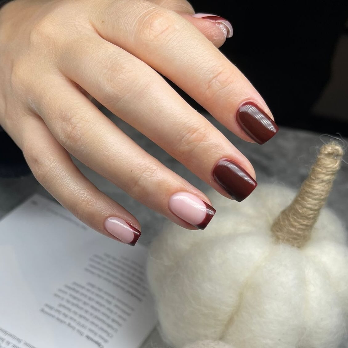 Medium Square Light Pink Dark Brown French Tips — Simple Brown French Tip Nails