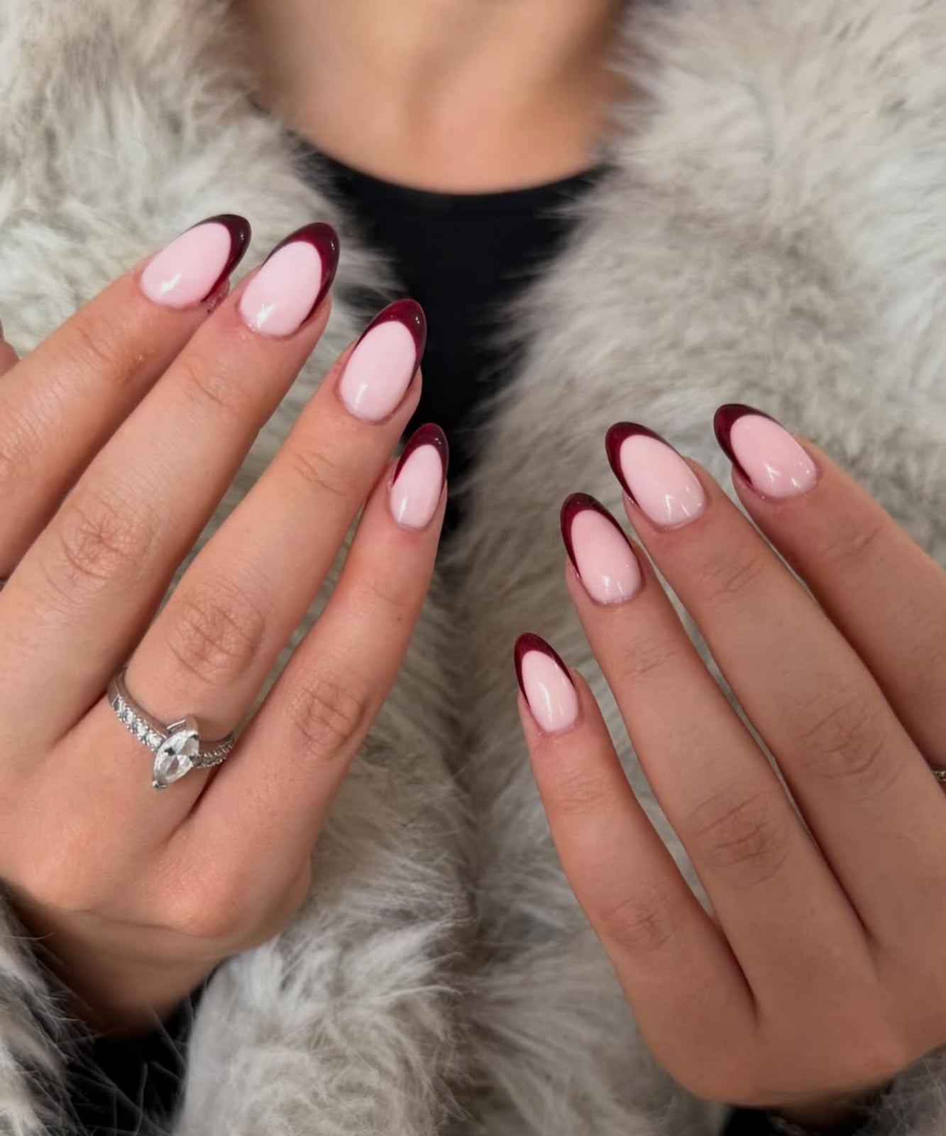 Medium Almond Sheer Pink Deep Brown French Tips — Simple Brown French Tip Nails