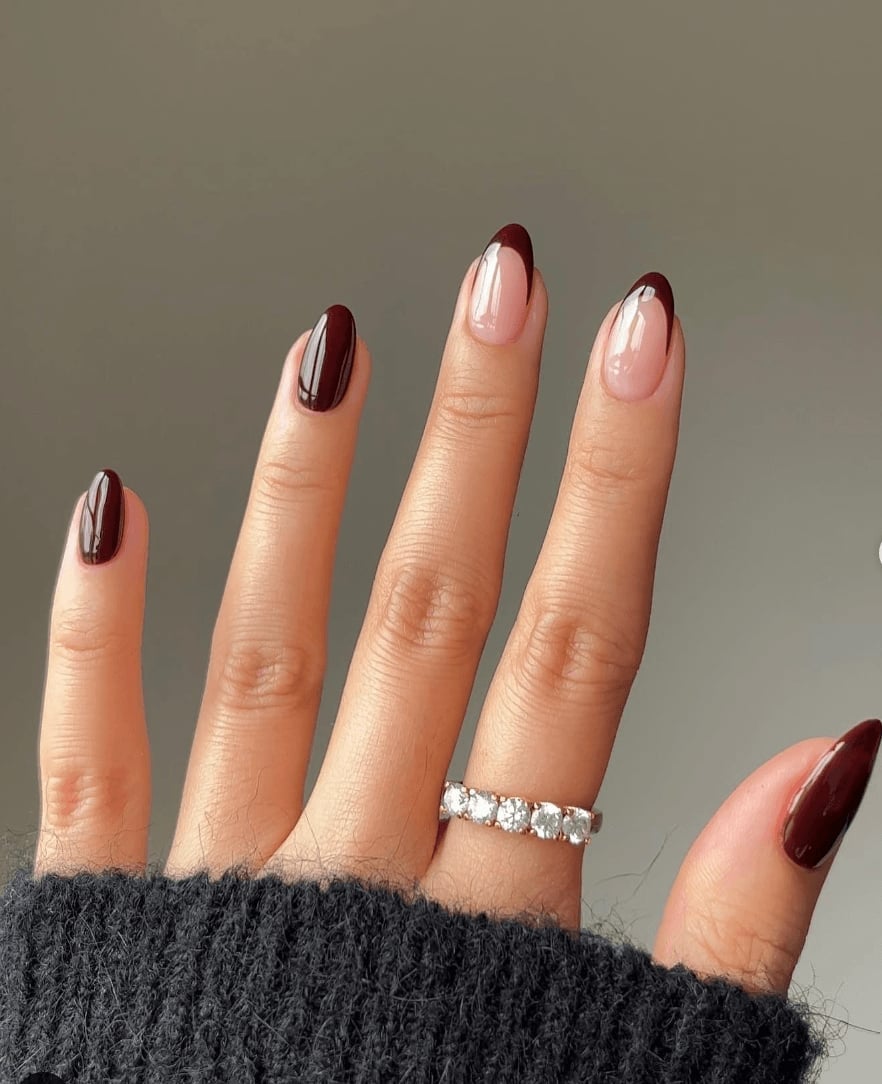 Burgundy French Tip Short Square Nails Burgundy French Tip Short Square Nails — Simple Burgundy Nails Design