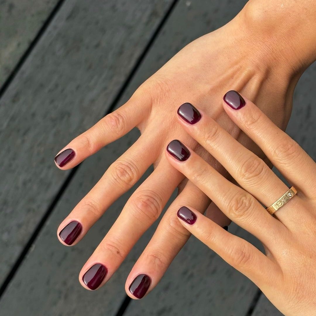 Deep Plum Burgundy Short Rounded Square Nails Deep Plum Burgundy Short Rounded Square Nails — Simple Burgundy Nails Design