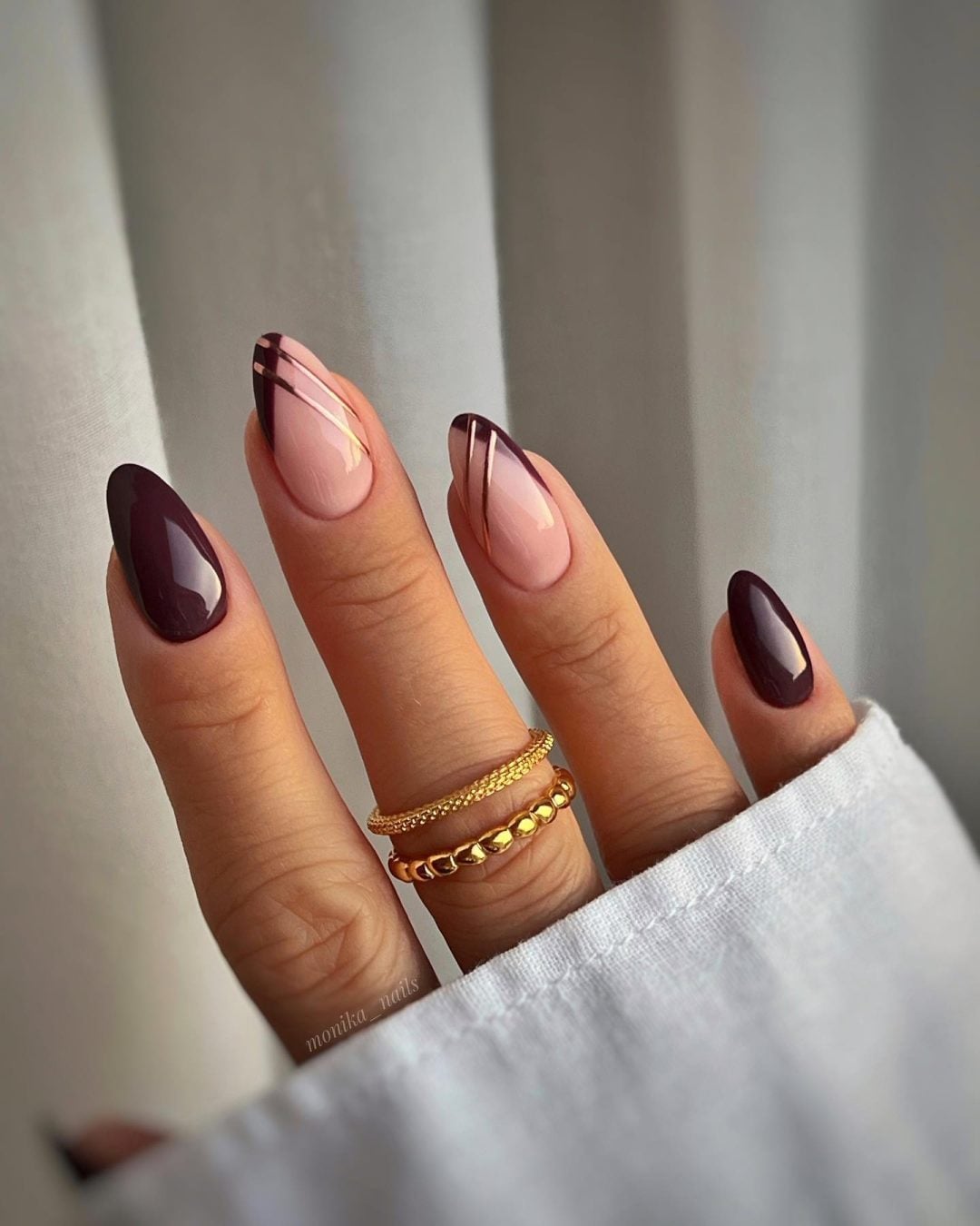 Unique Velvet Matte Deep Burgundy Short Oval Nails, Close-Up Take Unique Velvet Matte Deep Burgundy Short Oval Nails, Close-Up Take — Simple Burgundy Nails Design