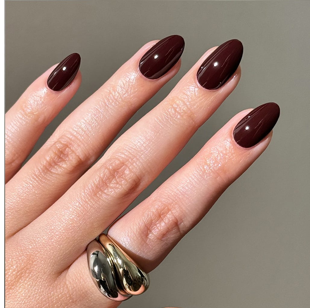 Brown Burgundy Glossy Medium Almond Nails Brown Burgundy Glossy Medium Almond Nails — Simple Burgundy Nails Design