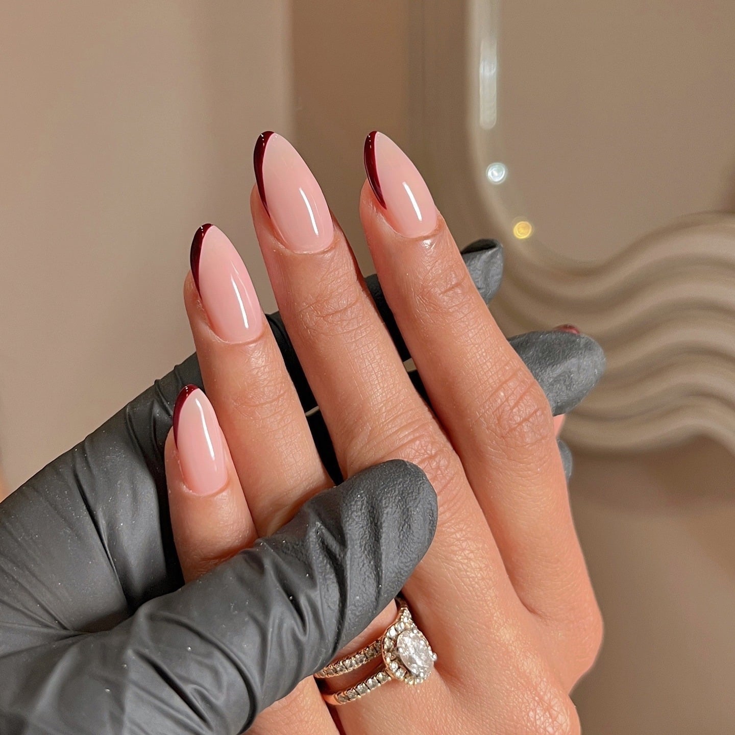 Burgundy French Tip Pale Pink Almond Nails Burgundy French Tip Pale Pink Almond Nails — Simple Burgundy Nails Design