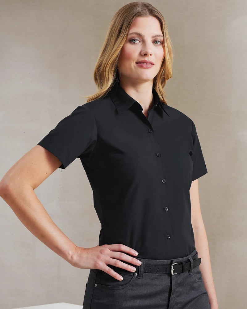 Black Short-Sleeve Shirt Tucked into Gray Pants — Simple Button Down Outfits
