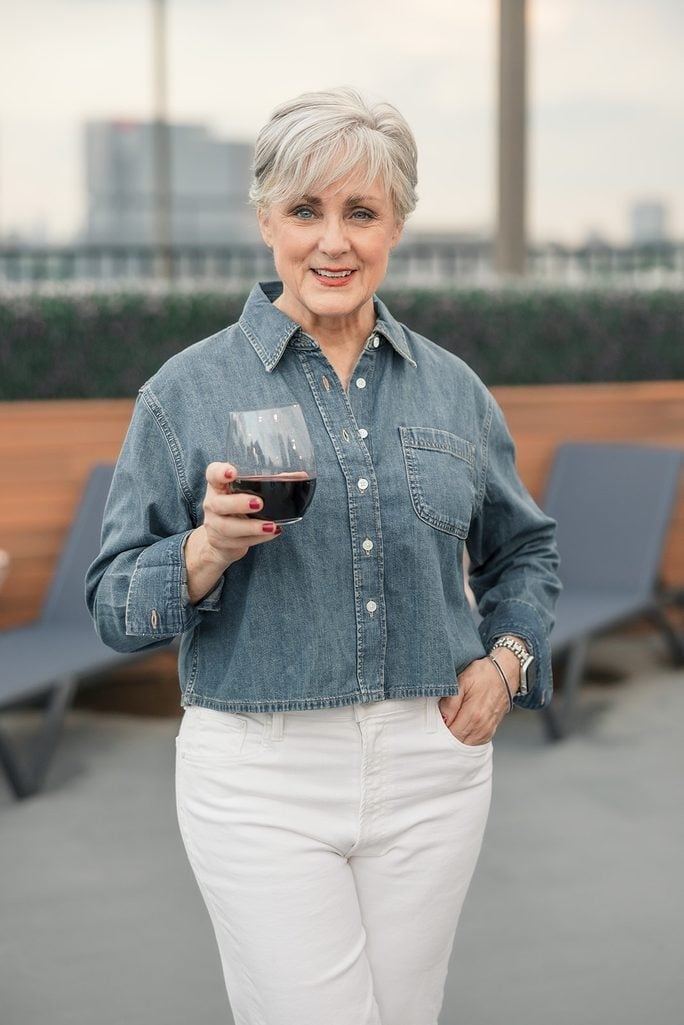 Cropped Denim Shirt with White Jeans — Simple Button Down Outfits