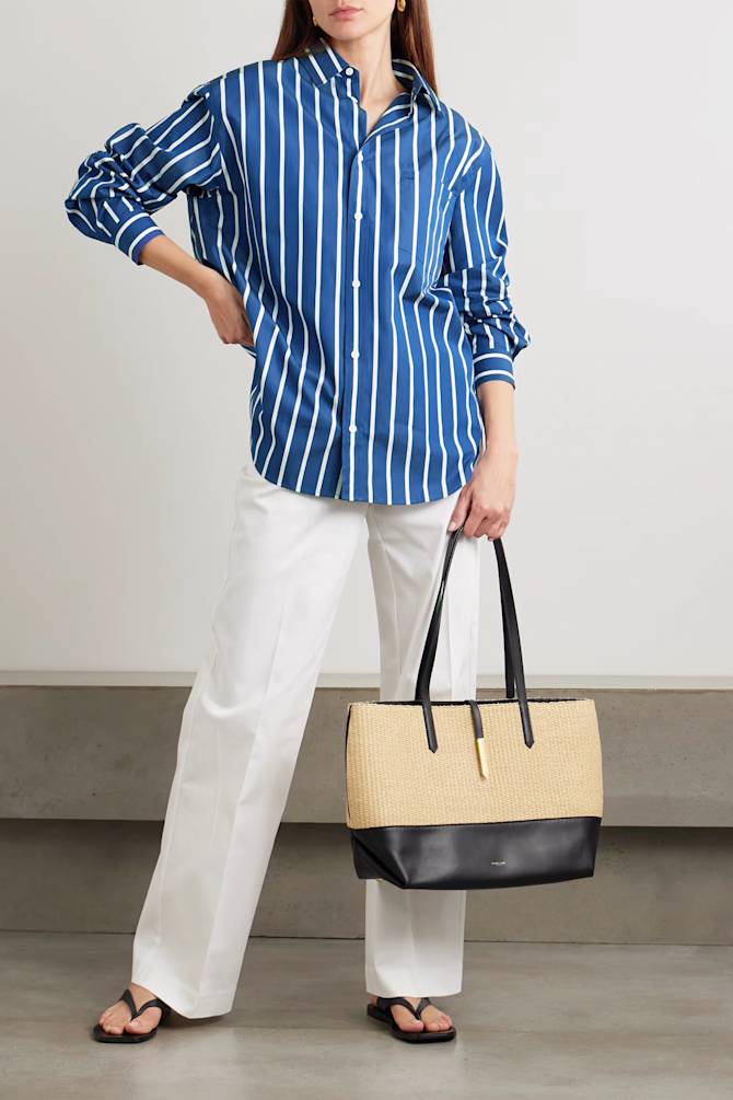 Striped Button-Down with White Wide-Leg Pants — Simple Button Down Outfits