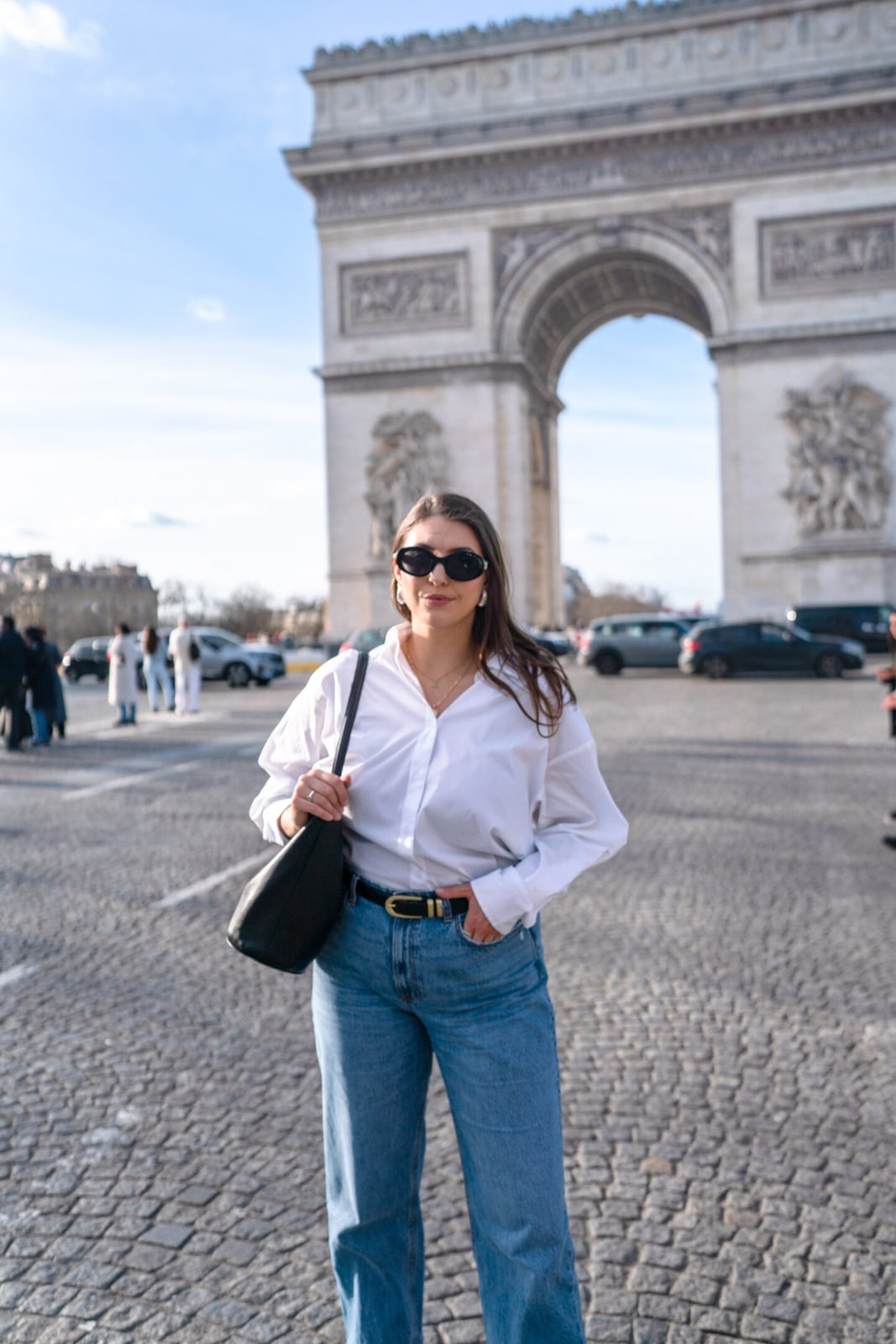 Crisp White Shirt with Black Accessories — Simple Button Down Outfits