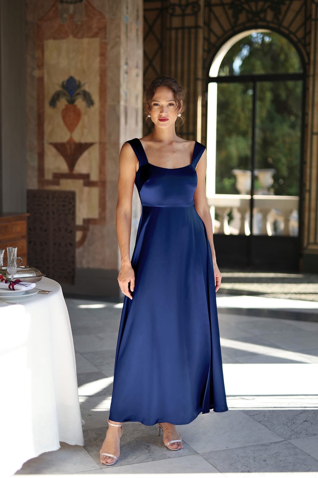 Navy Blue Satin A-line Dress Navy Blue Satin A-line Dress — Simple Casino Outfits