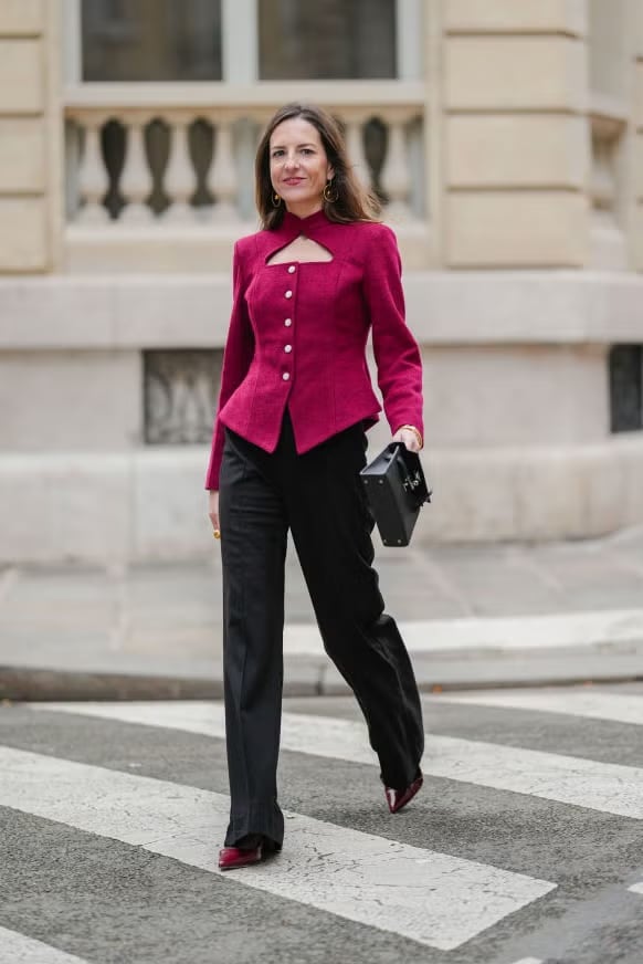 Pink Structured Jacket and Black Trousers Pink Structured Jacket and Black Trousers — Simple Casino Outfits