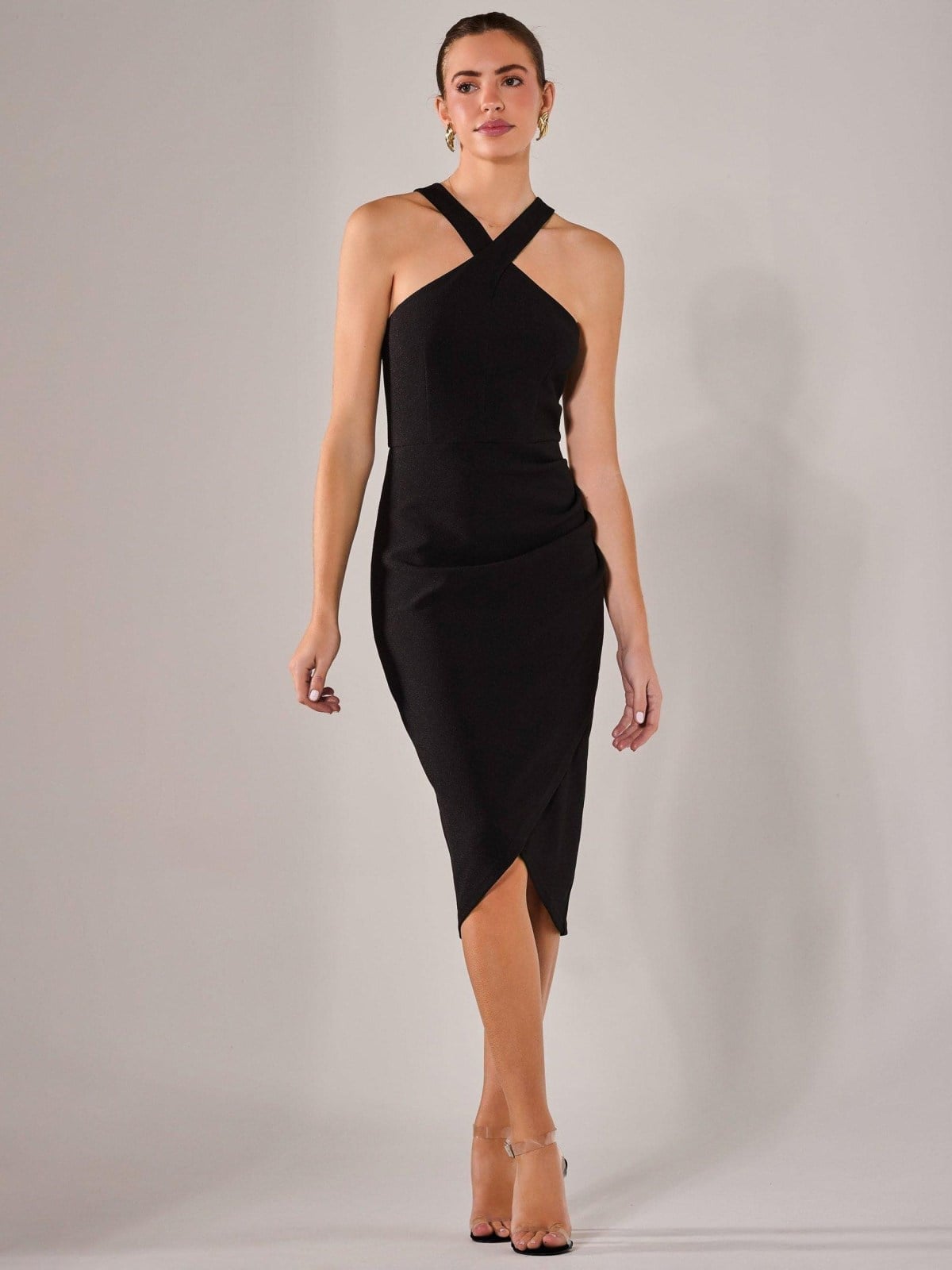 Black Halter Neck Midi Dress with Draped Detail Black Halter Neck Midi Dress with Draped Detail — Simple Casino Outfits