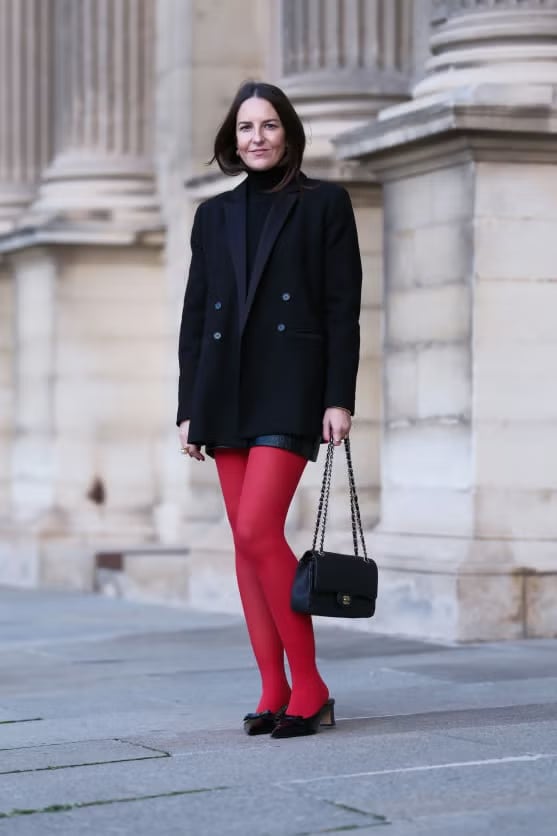 Oversized Blazer with Red Tights Oversized Blazer with Red Tights — Simple Casino Outfits
